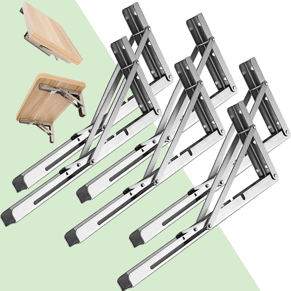 16 Inch Folding Brackets, 6 Packs Fold Down Shelf Brackets - Heavy Duty Collapsible Shelf Space Saving for Wall Mounted Folding Table Hinge Work Bench Max. Load 250lb (Stainless Steel)