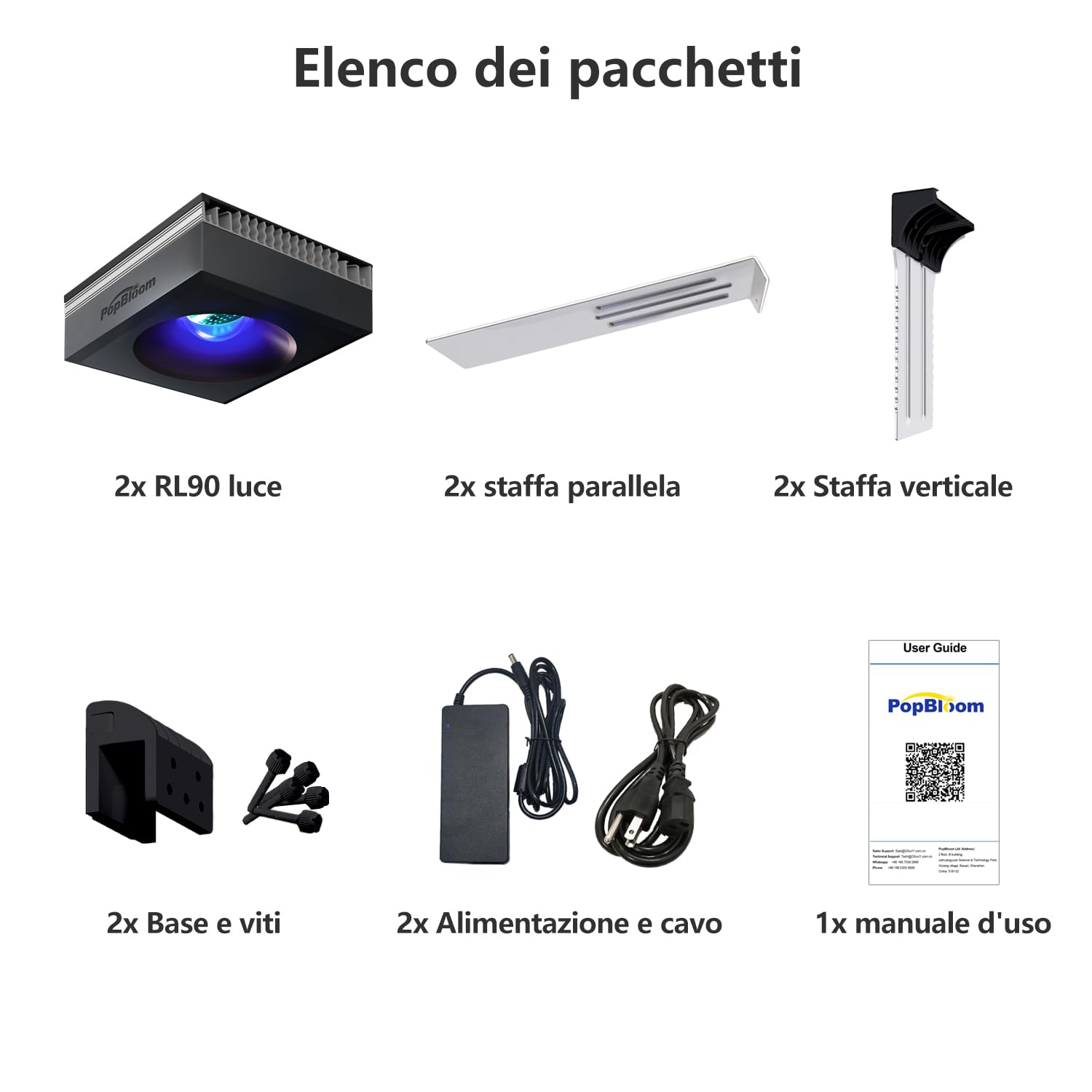 PopBloom 2 pezzi RL90 Reef WiFi lampade LED per acqua salata, illuminazione LED a spettro completo da 200 W per acquari marini con braccio scorrevole posteriore, 90 cm 120cm coralli di barriera