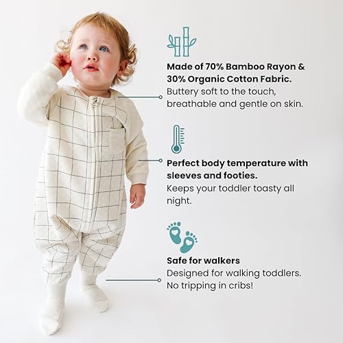 Miniatura 2 de Tealbee Dreamsie Saco de dormir para niños pequeños con mangas largas y pies 3T 4T  0.8 TOG Manta de bebé para caminantes  Rayón hecho de bambú,
