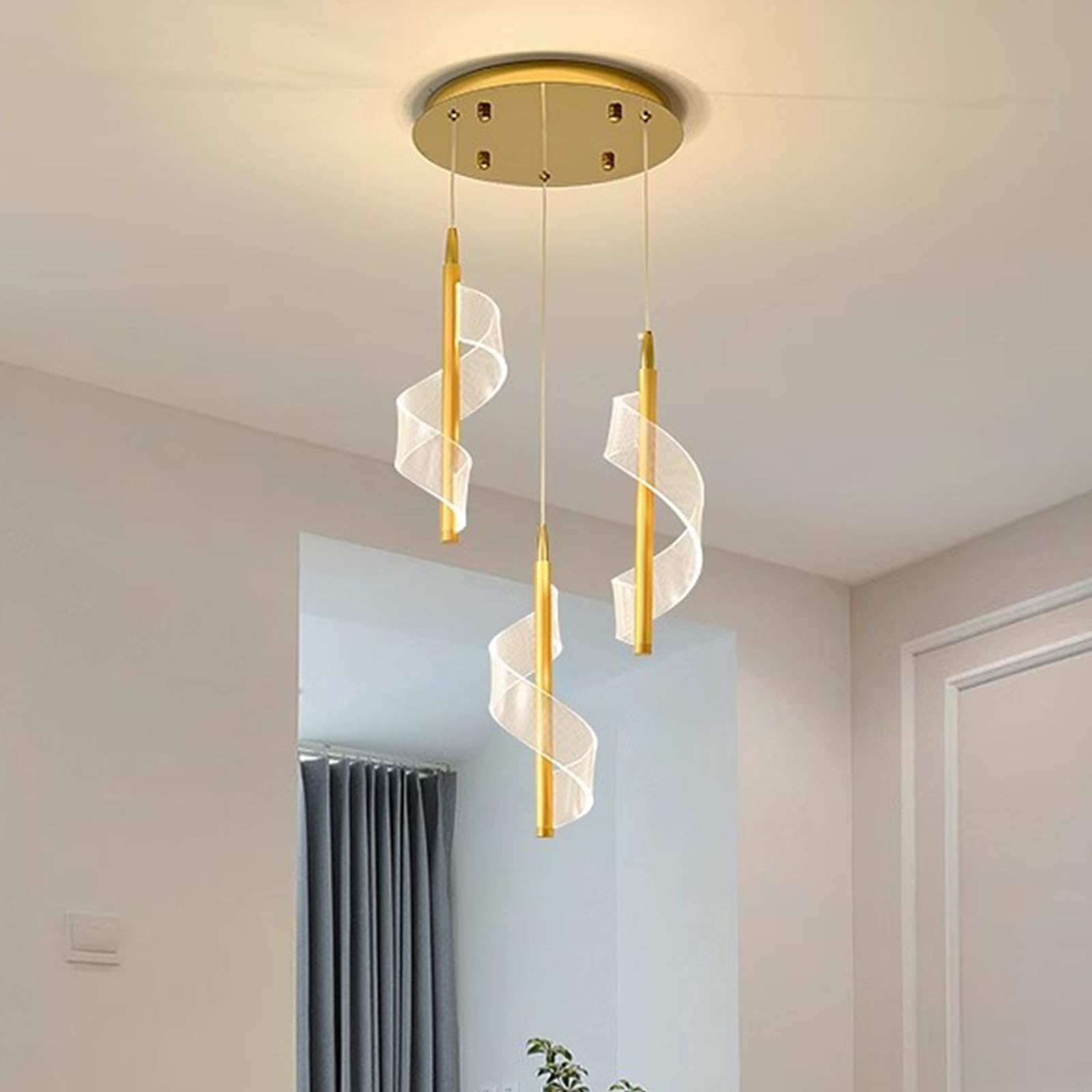 HYJAUSXB 3 Glass Ball LED Chandelier, Minimalist Staircase Pendant Light, Creative Long Chandeliers,Long Hanging Lights, Modern Ceiling Lights in The Villa, Stairwells
