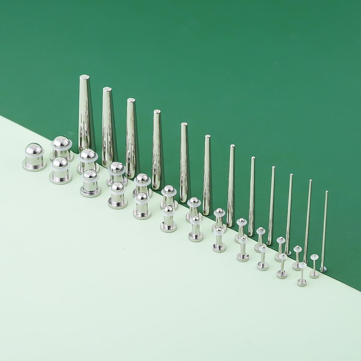 TBOSEN Progressive Size Stainless Steel Stretching Kit Flat Top Plugs | Single Auxiliary Taper Stretcher Body Piercing Set