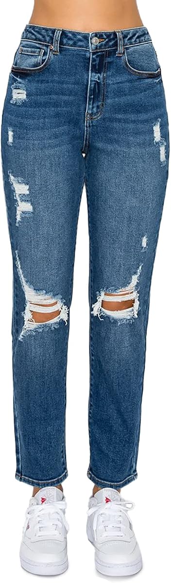 WAX JEAN Mom Jean para mujer con rodilla volada