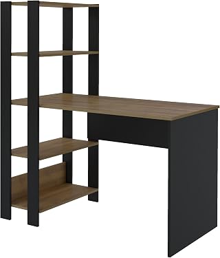 Escrivaninha com Estante Lateral MATCH cor Preto/Pinho - Artely