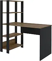 Escrivaninha com Estante Lateral MATCH cor Preto/Pinho - Artely