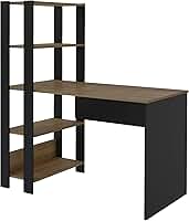 Escrivaninha com Estante Lateral MATCH cor Preto/Pinho - Artely