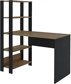 Escrivaninha com Estante Lateral MATCH cor Preto/Pinho - Artely
