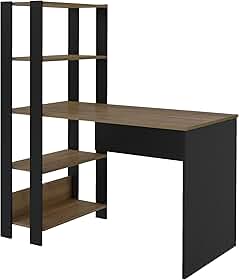 Escrivaninha com Estante Lateral MATCH cor Preto/Pinho - Artely