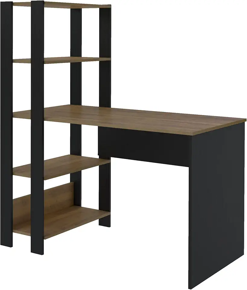 Escrivaninha com Estante Lateral MATCH cor Preto/Pinho - Artely