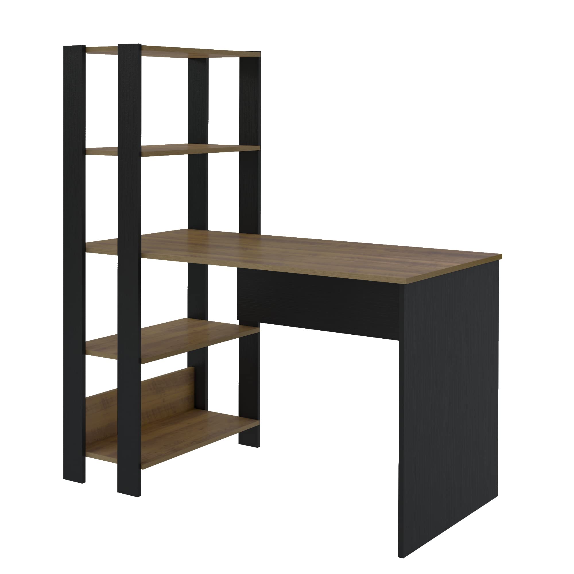 Escrivaninha com Estante Lateral MATCH cor Preto/Pinho - Artely