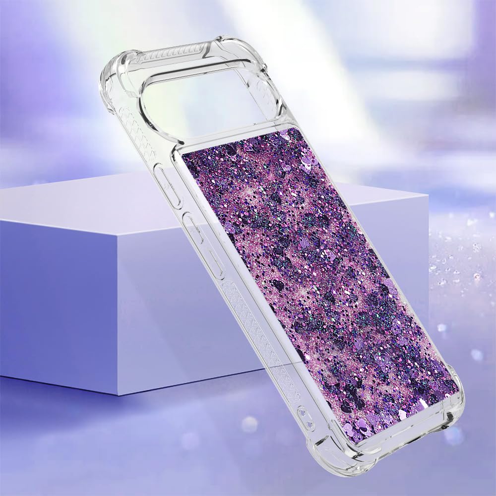 YAMCCCSE Telefoonkettinghoesje Voor Google Pixel 9/9 Pro – Glitter Vloeistofhoesje Met Koord – Doorzichtig En Schokbestendig