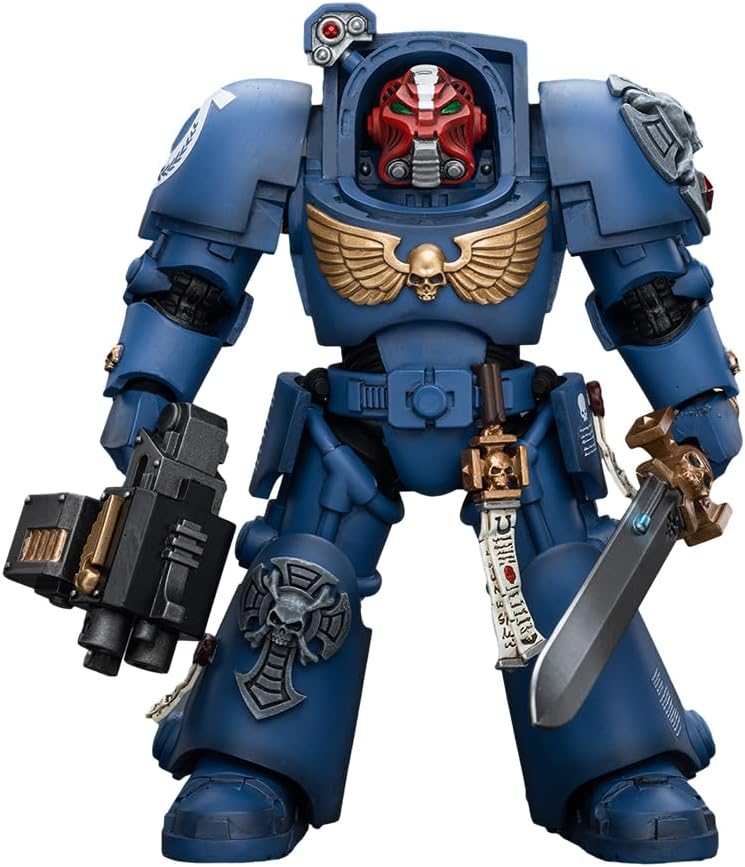JOYTOY 1/18 Action Figure Warhammer 40,000 Ultramarines Terminator Squad Sergeant with Power Sword and Teleport Homer 5.6inch Movable Model Collectible Figurine