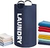 90L Collapsible Laundry Basket, Foldable Waterproof & Tear-Resistant Washing Basket for Laundry, Laundry Hamper for Clothes with 2 Padded Handles, Dirty Clothes BasketDark Blue