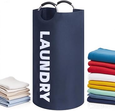 90L Collapsible Laundry Basket, Foldable Waterproof & Tear-Resistant Washing Basket for Laundry, Laundry Hamper for Clothes with 2 Padded Handles, Dirty Clothes BasketDark Blue