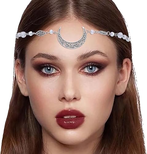 Tgirls Boho Cresent Moon Head Chain - Tocado de cristal, accesorios para el cabello vintage para mujeres y niñas