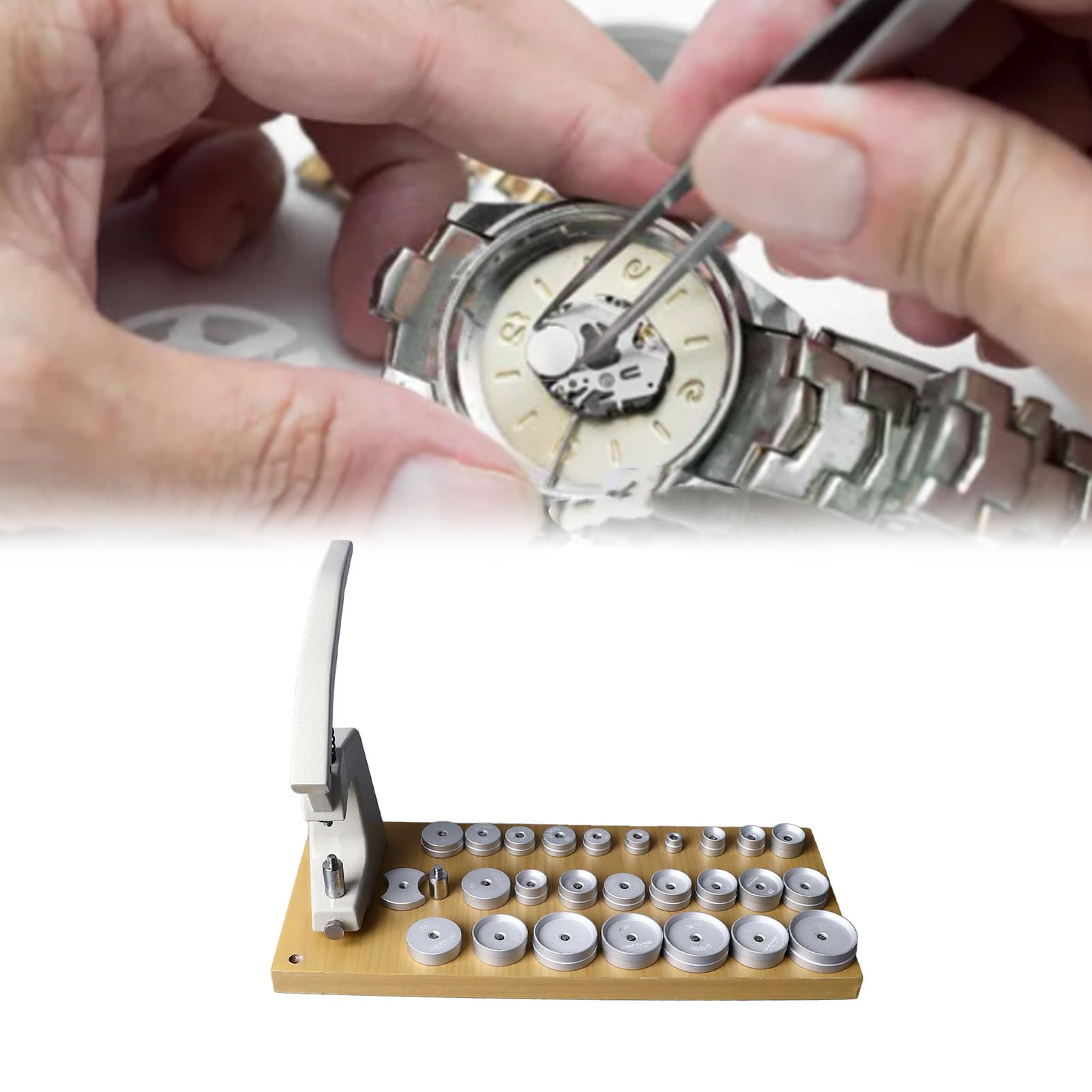 Qqmora Juego de Prensa de Reloj con 30 Matrices para 15-44 Mm