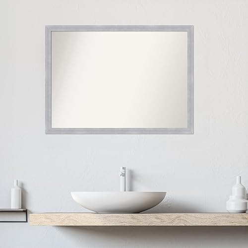 Miniatura 4 de Amanti Art Silver Bathroom Mirror for Over Sink, 22x30 Custom Made Grace Brushed Nickel Narrow Rectangle Vanity Mirror, Medium Modern Wood Frame,