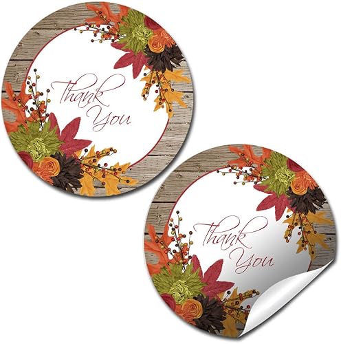AmandaCreation - Etiquetas adhesivas de agradecimiento con hojas de otoño, 40 calcomanías circulares de fiesta de 2 pulgadas por AmandaCreation,