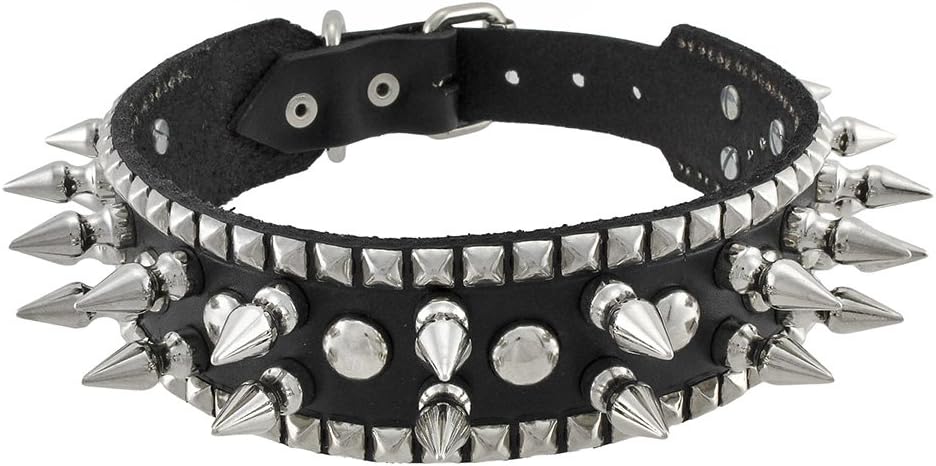 Zeckos Genuine Leather Spiked and Studded Dog Collar
