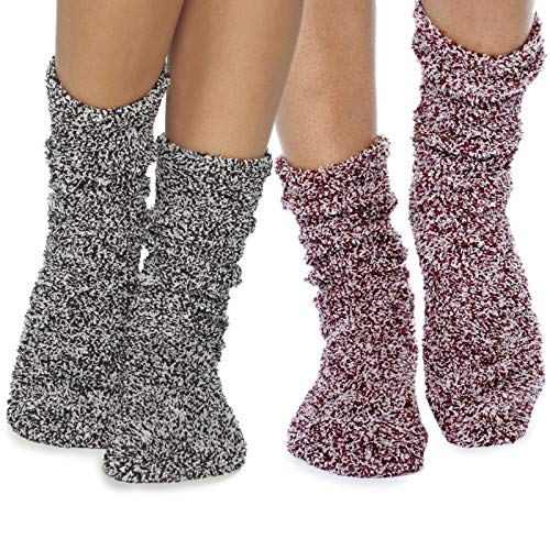 Barefoot Dreams CozyChic Women Heathered Socks, Crew Socks, Plush Socks, Loungewear, Warm Toes, Fuzzy Socks-Burgundy/White-Black/White (Set of 2) Barefoot Dreams CozyChic Women Heathered Socks, Crew Socks, Plush Socks, Loungewear, Warm Toes, Fuzzy Socks-Burgundy/White-Black/White (Set of 2)