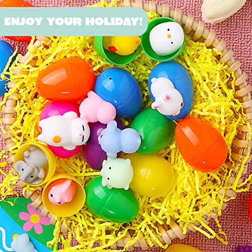 JOYIN 24 Pcs Easter Prefilled Eggs with Mochi Squishy Toys, Kawaii Stress Reliever Squishy Toy for Easter Theme Egg Hunt, Kids Party Favor, Basket Stuffers Filler, Classroom Prize Supplies by JOYIN - Used condition - Image 6