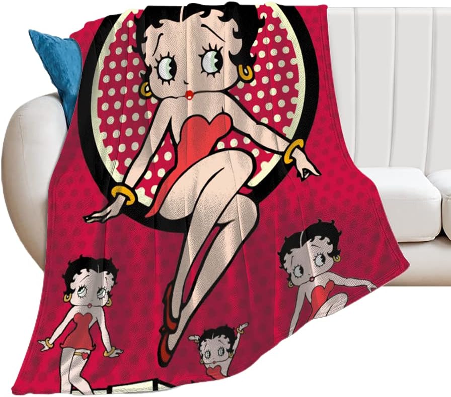 HYN Betty Boop Blanket for Sofa Flannel Throw Soft Blankets Gift for Mon Size 50''x40'' (red 2)