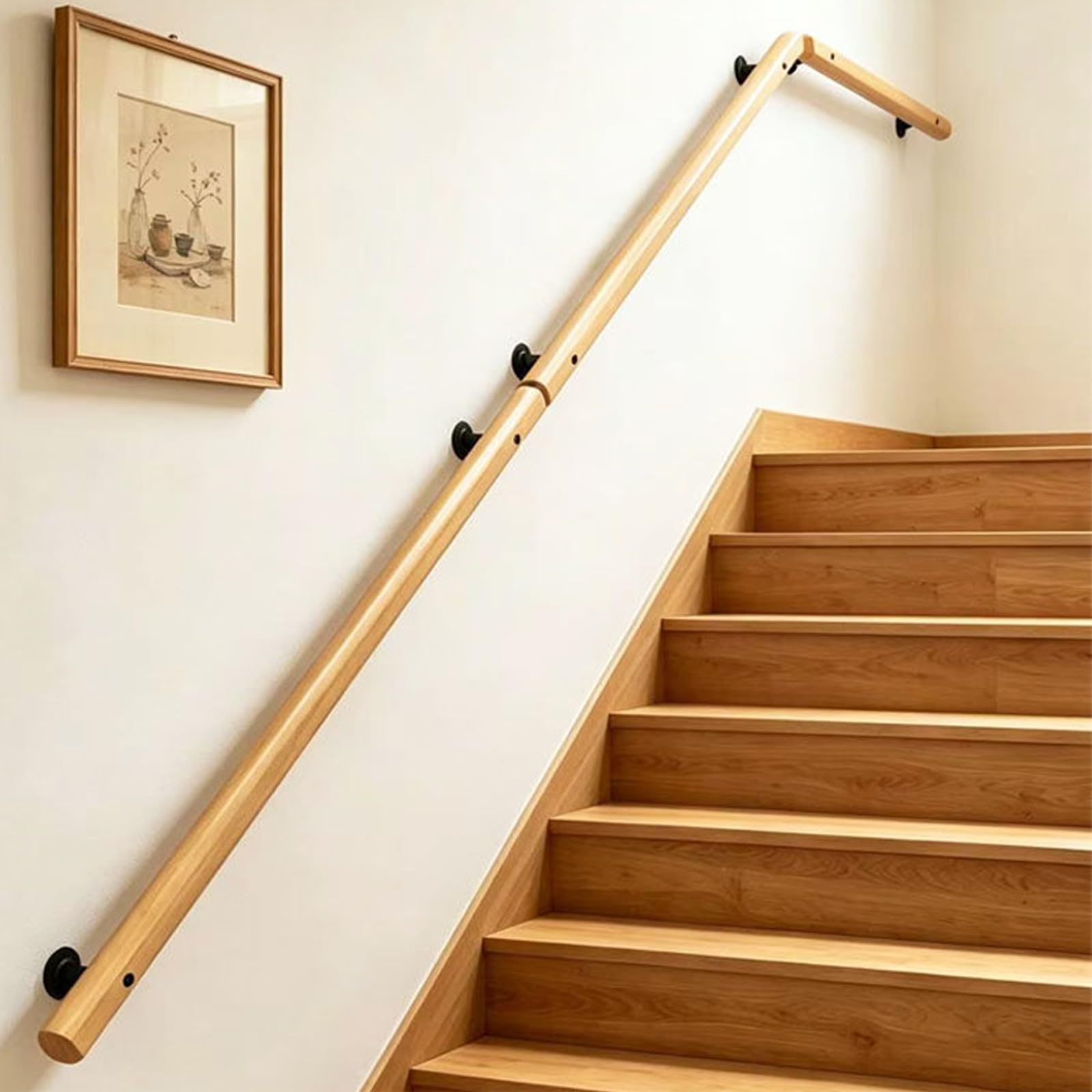 Lmvyuvlf Women's Natural Wood Color 150Cm/4.9Ft Indoor Wood Stair Handrail, Wall Mount Banister Rail, Staircase,Corridor Non-Slip Support Bar For Child, Seniors, Pregnant(,80Cm/2.6Ft)