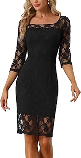 Lace Dress for Women's Elegant 3/4 Sleeve Square Neck Bodycon Cocktail Dresses - Buy now