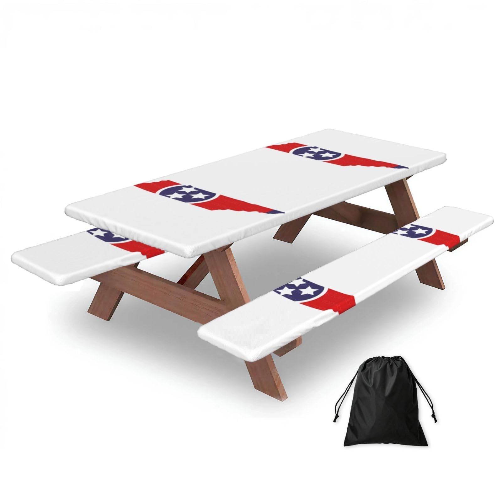 Zyjhyy Black Tennessee State Flag Map Print Party Table Covers With Bench Covers Set Of 3 Picnic Table Cloth Wipe Clean For Garden Camping