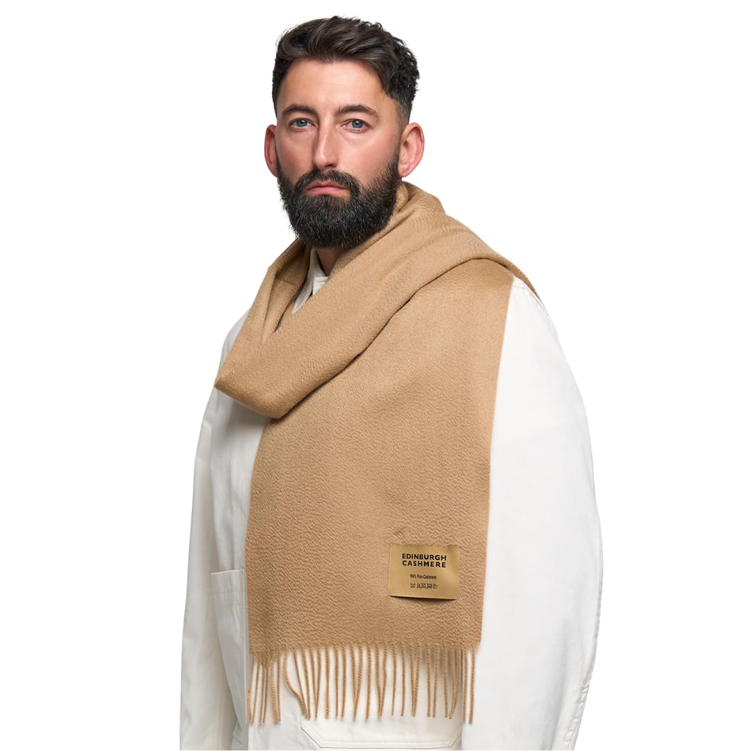 Edinburgh Cashmere Unisex Camel 100% Pure Lambswool Stole – 60X180 Cm, Extra Fine Large Stole Featured In Vogue, Gq, Tatler & Grazia | Winter Wear & Apparel,