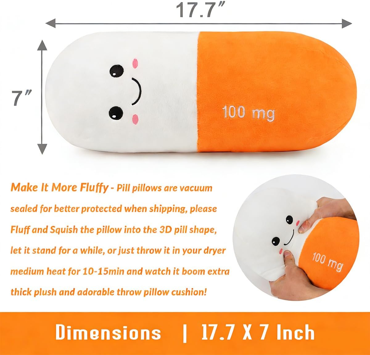 Cervical Neck Roll Pill Pillow, Cylinder Bolster Chill Pillows with Washable Cover, Round Neck Pillows Support for Bed Sleeping, Designed for Head, Neck, Lumbar, Legs Back and Yoga (Bright Orange, M)