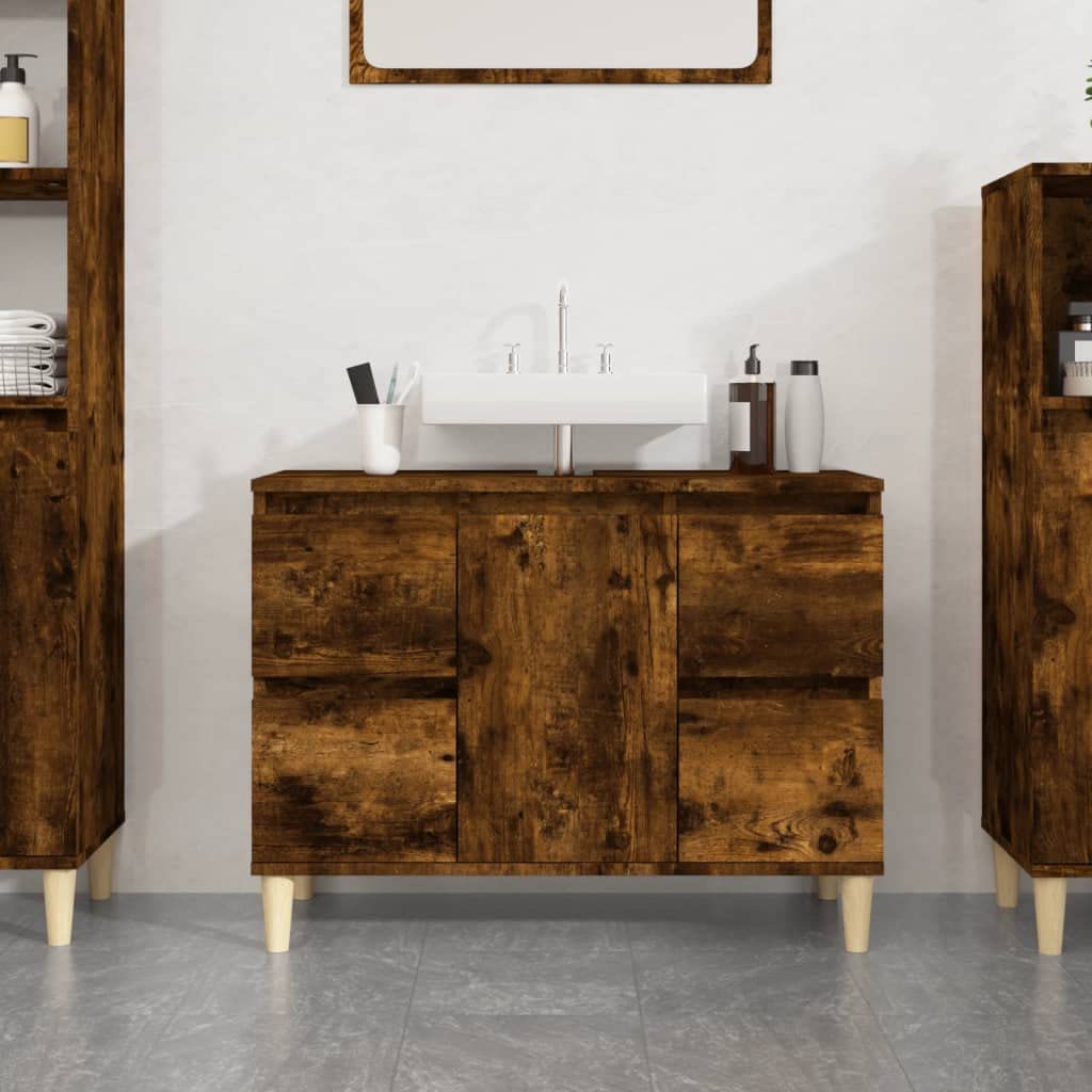 Meuble lavabo chêne fumé 80 x 33 x 60 cm bois multicouche