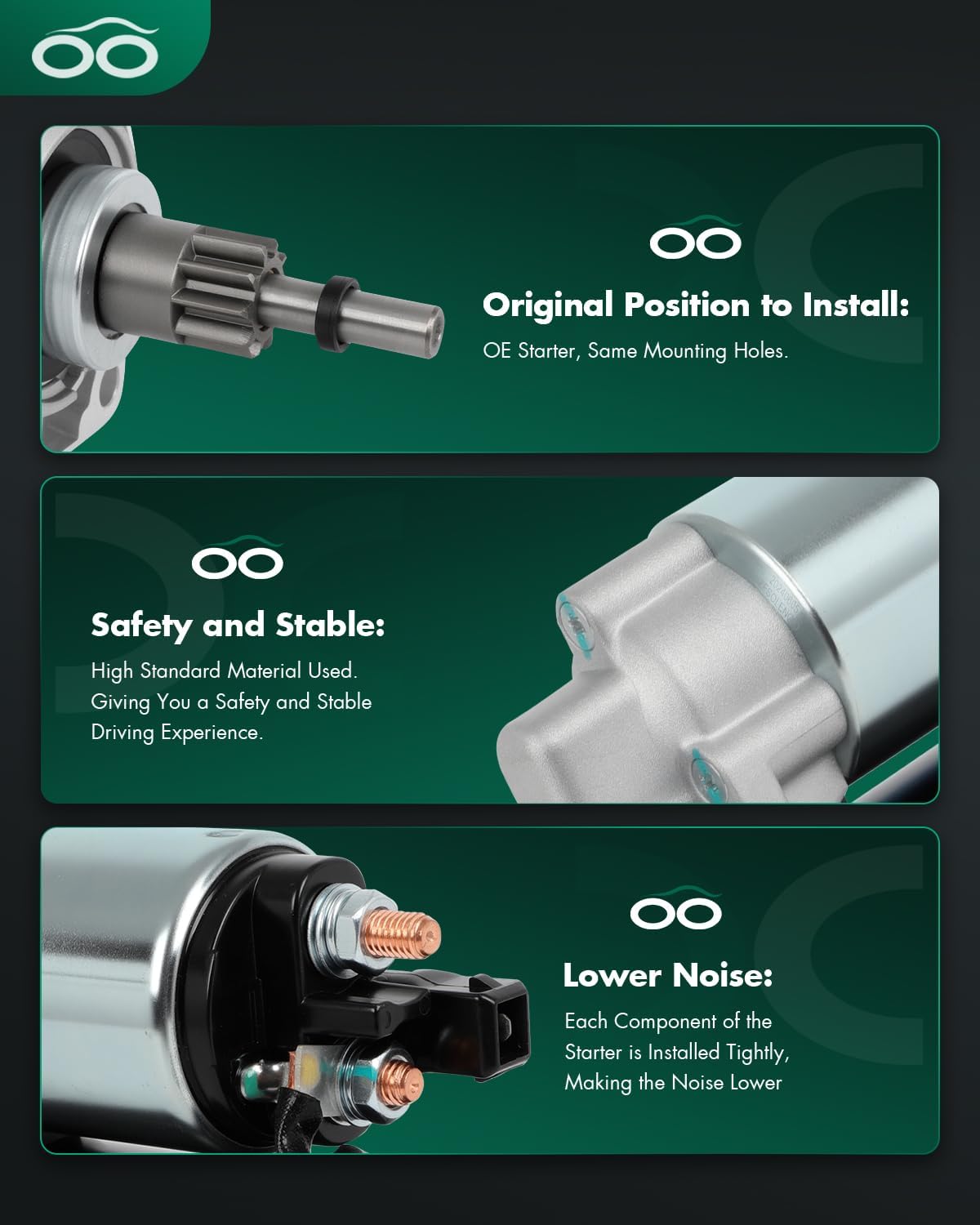 SCITOO Starter Motor 17416 for Volkswagen for Beetle 2.0L 1998 for Corrado 1.8L 1992 for Passat 2.0L 1992-1996 12V 1.1kW CCW 10-Tooth Pinion PMGR