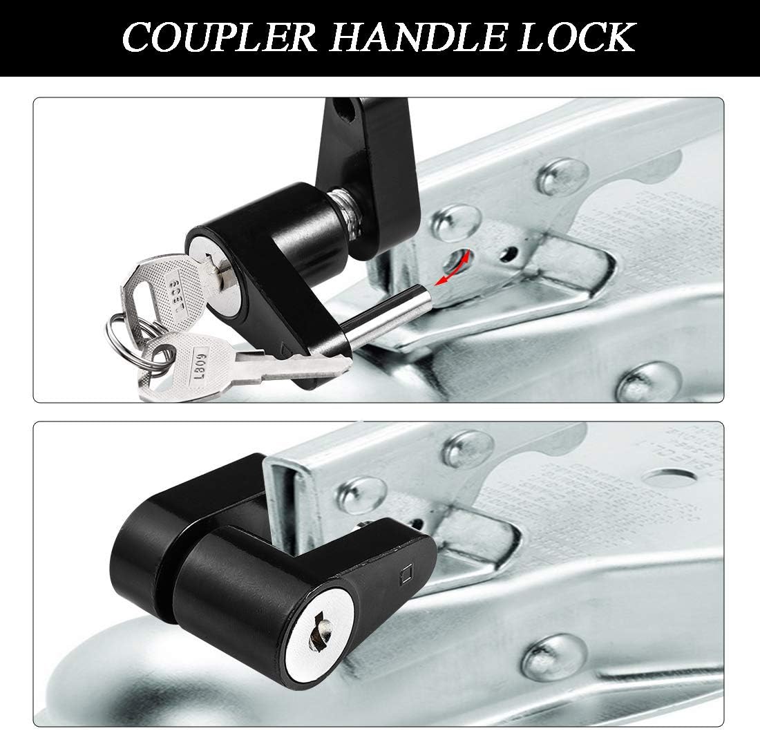 AC-DK Keyed Alike Trailer Coupler Lock Kit, with 5/8" and 1/2" Trailer Hitch Lock, with Black Trailer Hitch Coupler Lock, Dia 1/4 Inch, 3/4 Inch Span for Tow Boat RV Truck Car's Coupler (6 Keys)