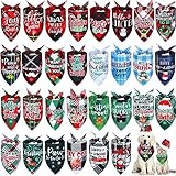 Preboun 30 Pcs Christmas Plaid Dog Bandanas Bulk Holiday Dog Scarf Triangle Bibs Adjustable Washable Dog Handkerchief Xmas Dog Drool Bib Accessories Grooming Supplies for Small to Medium Cats Dogs
