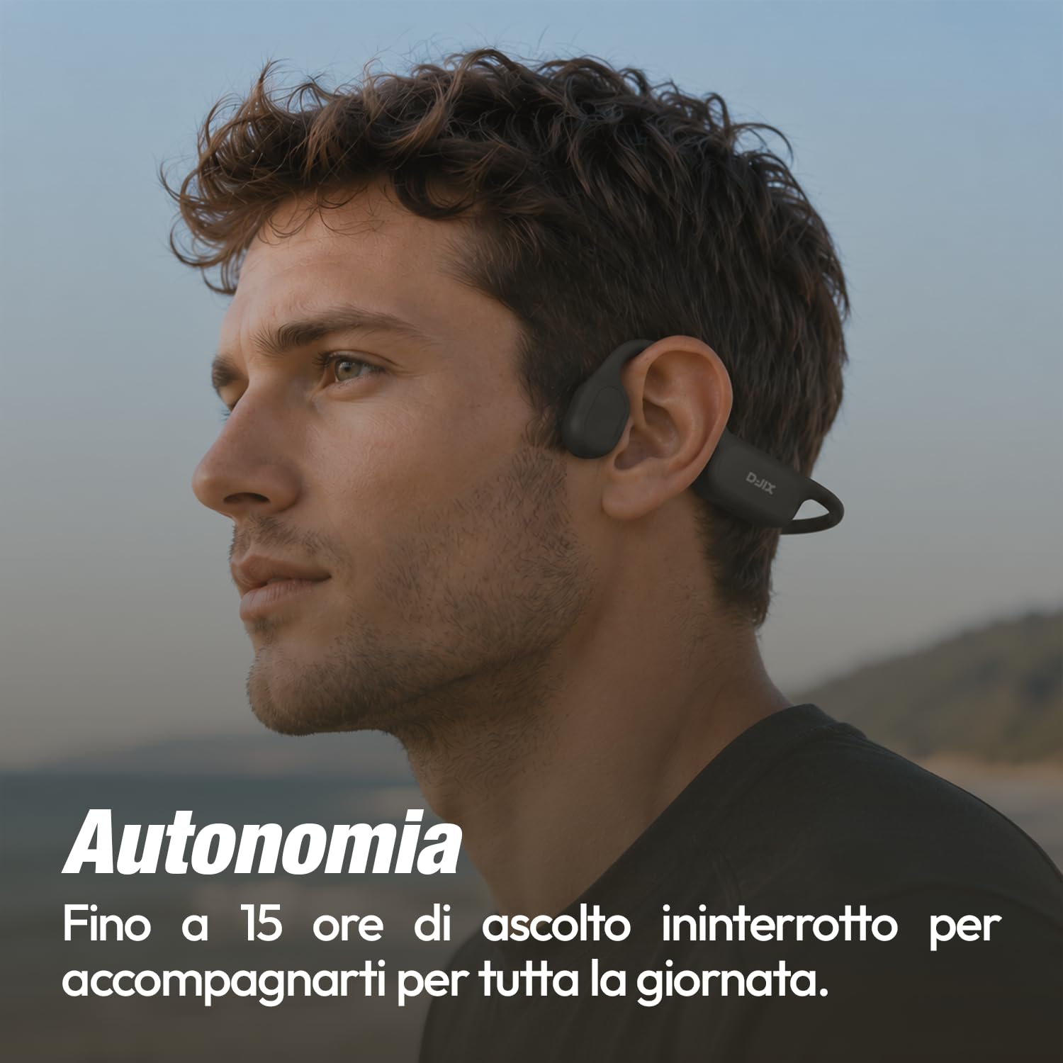 D-JIX Triton 600 - Auricolari Bluetooth 6.0 e MP3 32 GB | Impermeabile IP68 | Autonomia 15h | Ricarica Rapida | Microfono Integrato | Ideale Sport & Lavoro (Black)