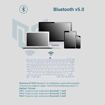 Blueforce Bt-k95 2,4Ghz Wireless + Bluetooth Kablosuz Klavye Gümüş Çift Modlu
