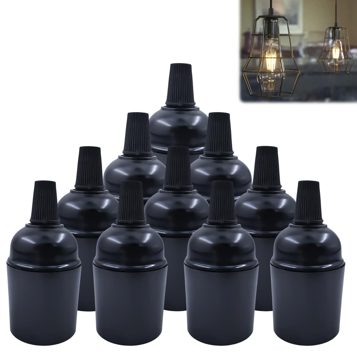 10 Douilles E27 Vintage Nizirioo - Bakélite Noir φ38x50mm - Pour Ampoules Edison - Décoration DIY