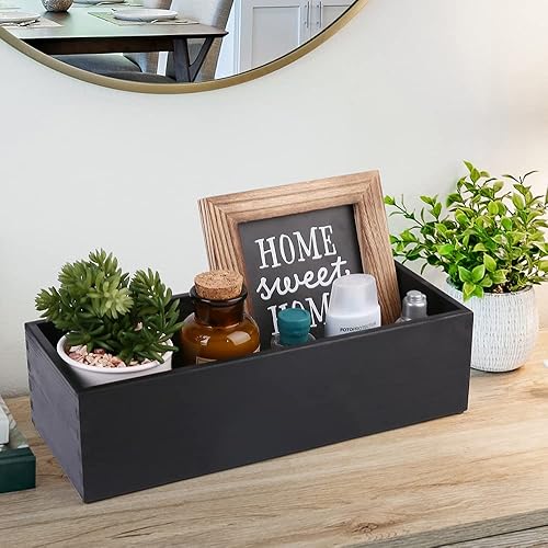 Miniatura 7 de LotFancy Caja de decoración de baño, paquete de 2 soportes de papel higiénico de madera, cesta de almacenamiento de tanque de inodoro negro, parte