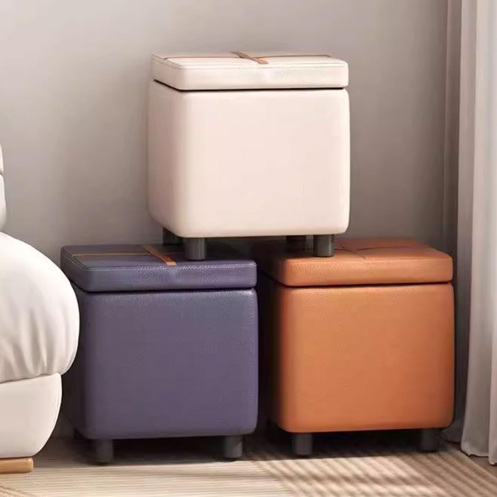Robusto Ottomani in Poliestere con Cornice in Legno Multifunzionale Pouf ottomane Moderno Sgabello per Soggiorno risparmia Spazio