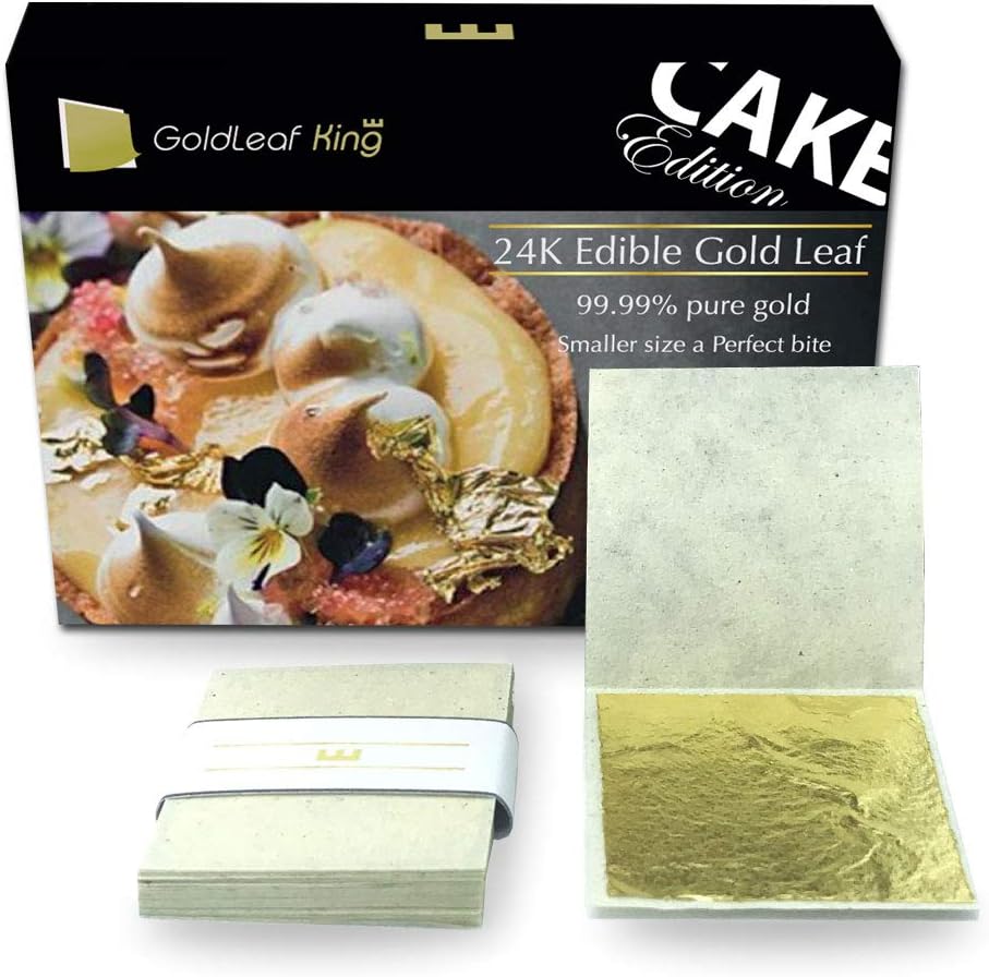 24k Gold Small Edible Gold Leaf Sheets - 30 sheets x 1.2" | Cake Edition | Smaller Size - a Perfect bite | edible cake decorations, gold sheets | GoldleafKing