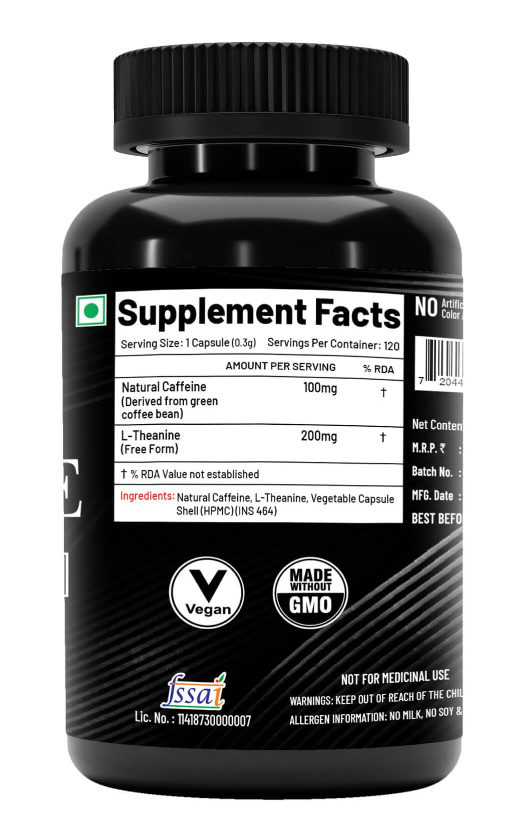 NutriJa Natural Caffeine 100MG Plus L-Theanine 200MG | Promotes Energy, Alertness,Concentration & increased attention | Cognitive performance stack- no crash or jitters. (120 Capsules) — Amazon image 2