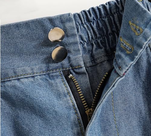 CHARTOU Women Pleated Jean Skirt Elastic High Waisted Midi Denim Skirt Flare A Line Skirt Ruffle Long Summer Skirt4