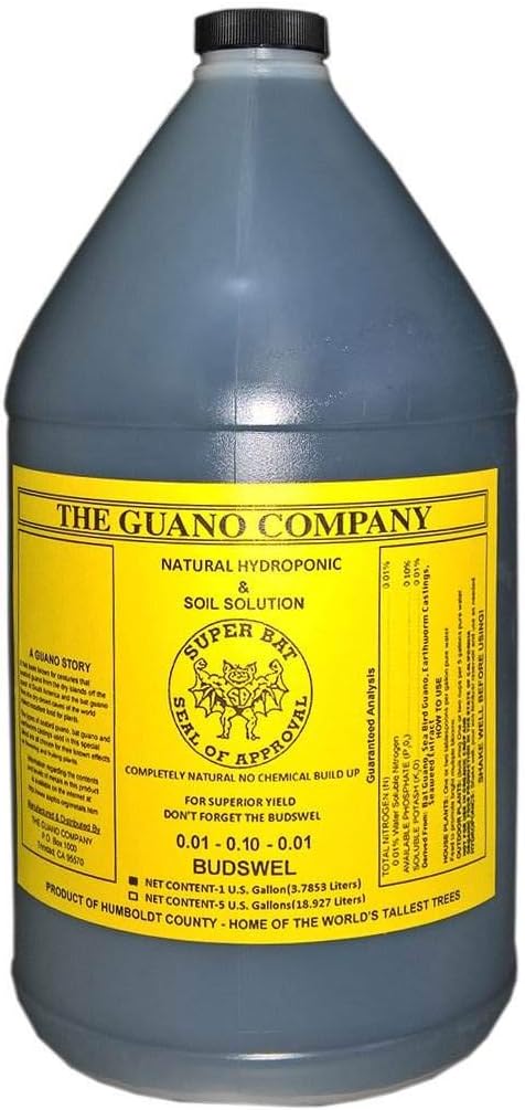 Hydrofarm GUBS128C Super Bat Budswel Organic Hydroponic Liquid Nutrient Solution for Strong Blooms in Garden Soil, Flowers and Plants, 1 Gallon