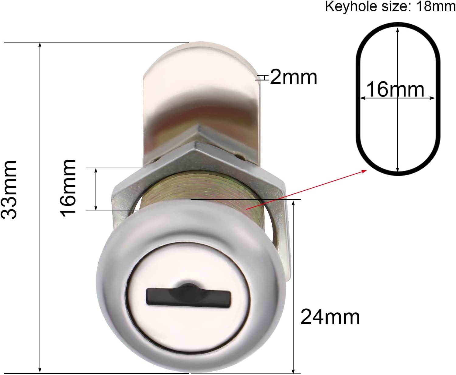 Cabinet Lock with Keys,4PCS Drawer Cupboard Cam Letter Box Cylinder Locks Door Locker with 8PCS Alike(16mm)