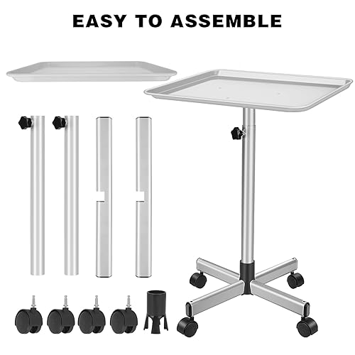 Vista 23 de Bandeja para salón de belleza, bandeja de aluminio de alta calidad, bandeja rodante de salón de oro champán, carrito utilitario de altura ajustable