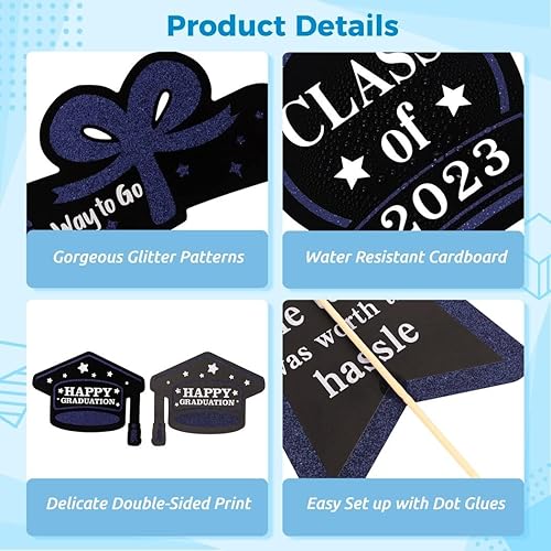 Miniatura 3 de 30 centros de mesa de fiesta de graduación, palitos de centro de mesa de graduación con purpurina 2023, adornos para pasteles de clase 2023,