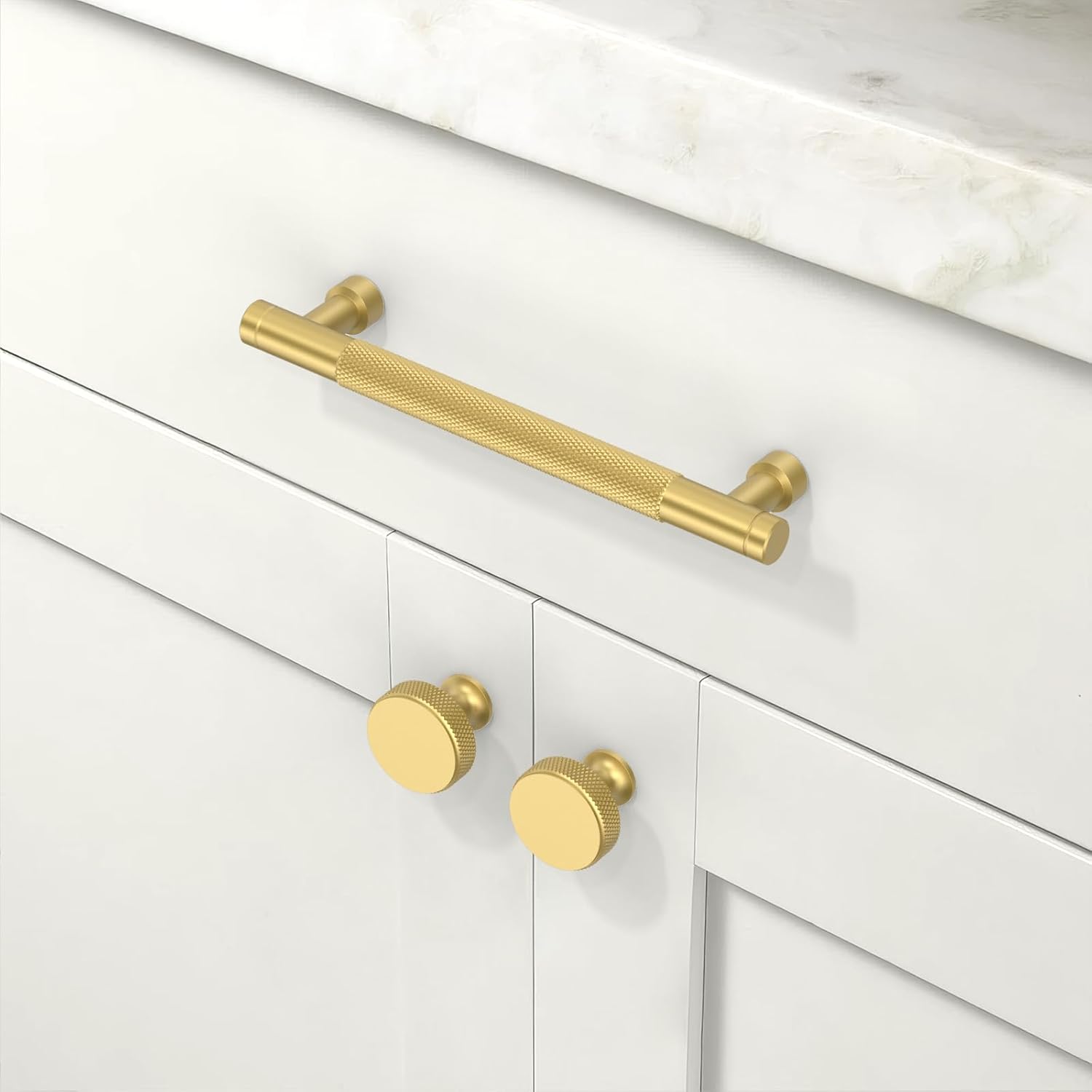 10 Pack Brushed Gold Knurled Cabinet Pulls 5 Inch(128mm) Kitchen Cabinet Handles Drawer Pulls