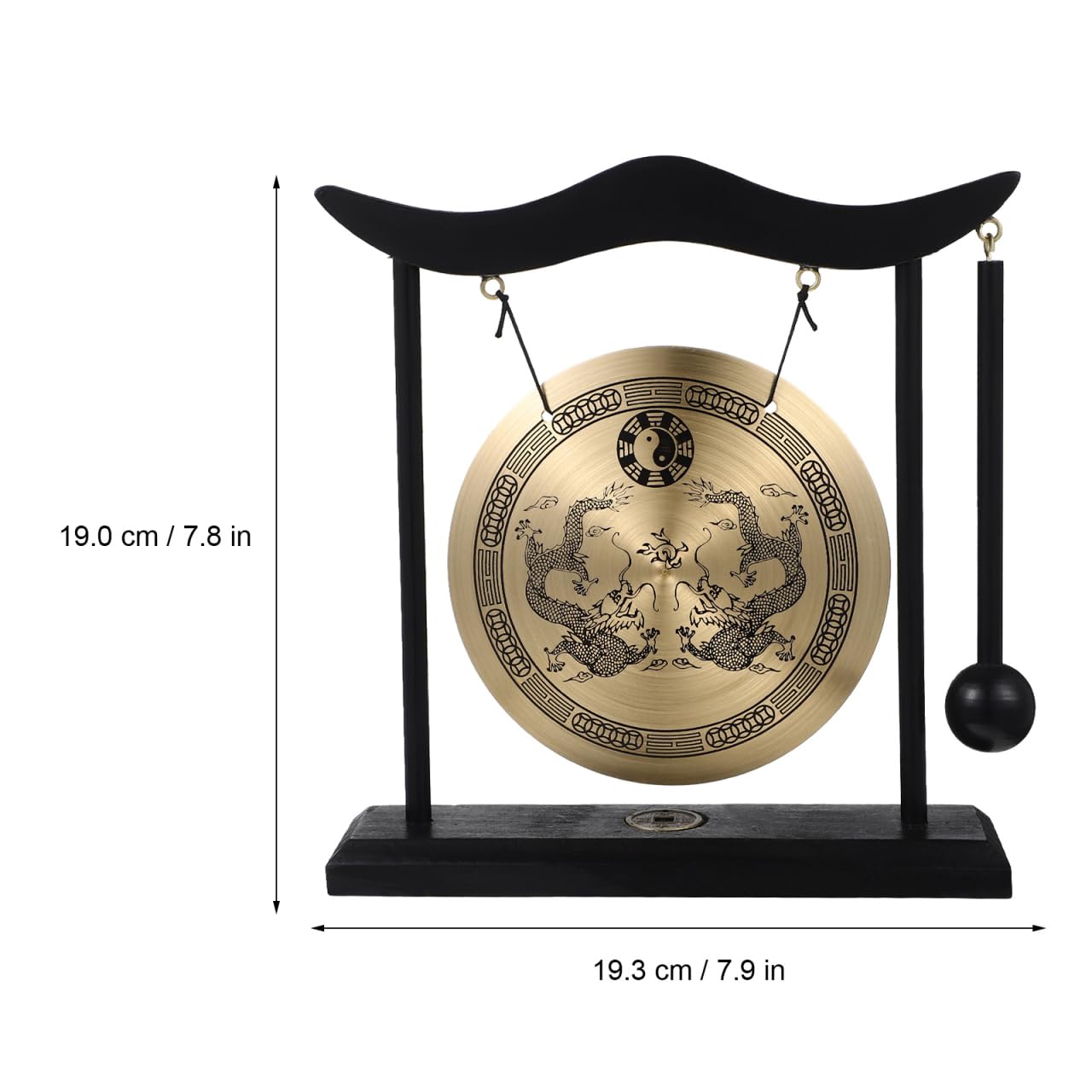 Vaguelly Gong con soporte de madera, pequeña mesa decorativa, timbre de gong, diseño de dragón, instrumento de percusión chino, decoración para el hogar, la oficina