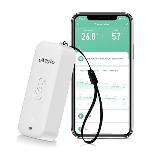 Miniatura 10 de eMylo - Termómetro WiFi, medidor de humedad con alerta inteligente, almacenamiento y calibración de datos, monitor de temperatura y humedad