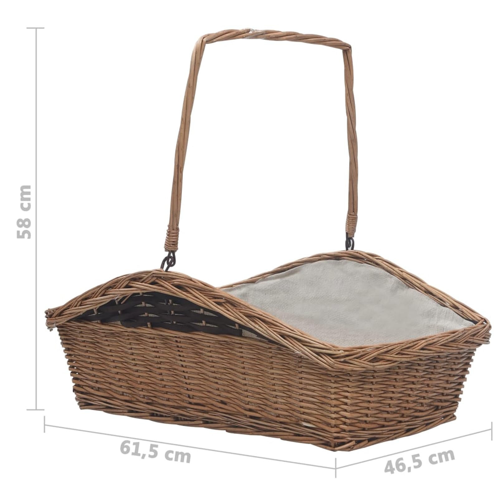 Cesta Legna da Ardere con Manico 61,5x46,5x58cm Marrone Salice,Cesto in Vimini Portalegna, Cesto intrecciato Pieno, Cestino da Picnic Portaoggetti, Cesto Regalo per Feste, Raccolta castagne, Fun